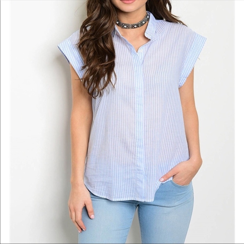 Light blue and white button down top